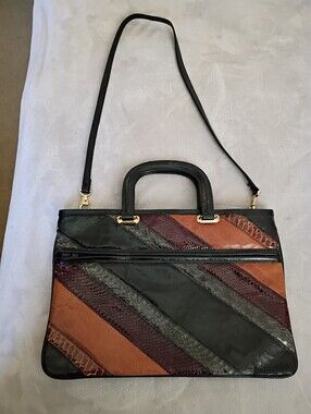 Vintage 1980's Palizzio Snakeskin & Leather Fall Colors Shoulder/Top Handle Bag